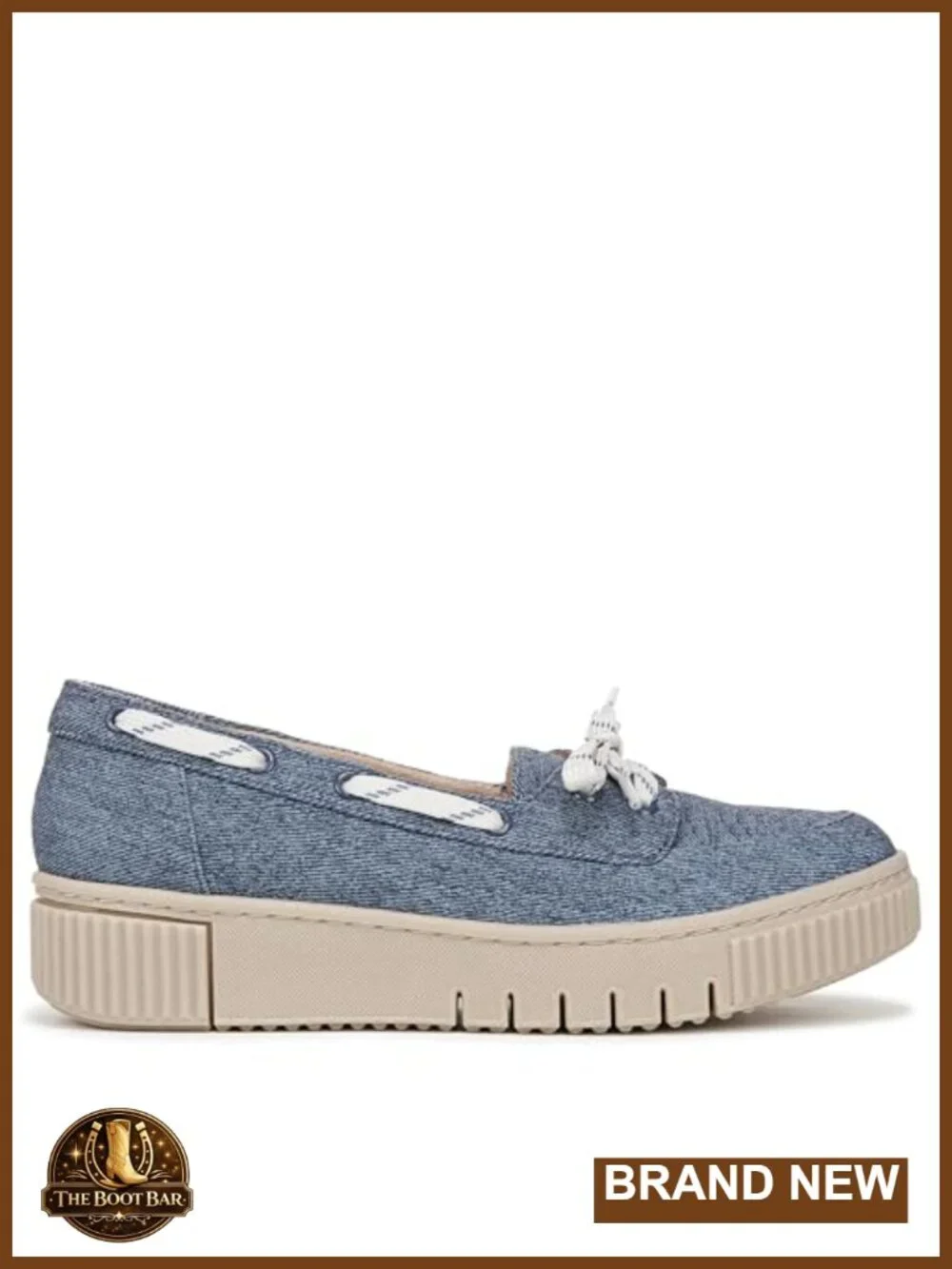 Blue Denim Women's Slip On Boat Shoe with Platform Heel